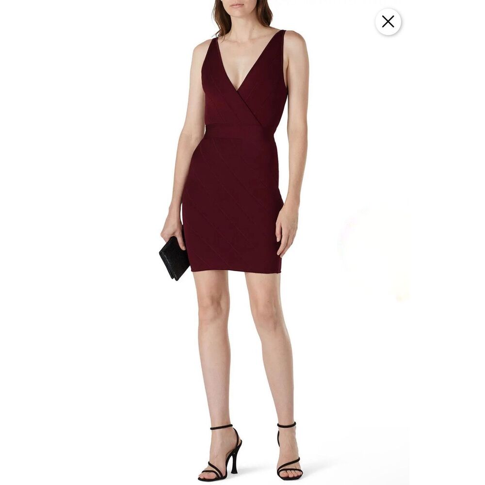 Hervé Léger Signature Bandage Dress Burgandy Large Like New $790 - Picture 6 of 8
